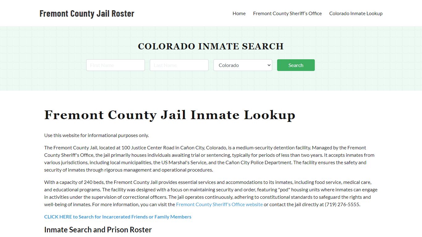 Fremont County Jail Roster Lookup, CO, Inmate Search